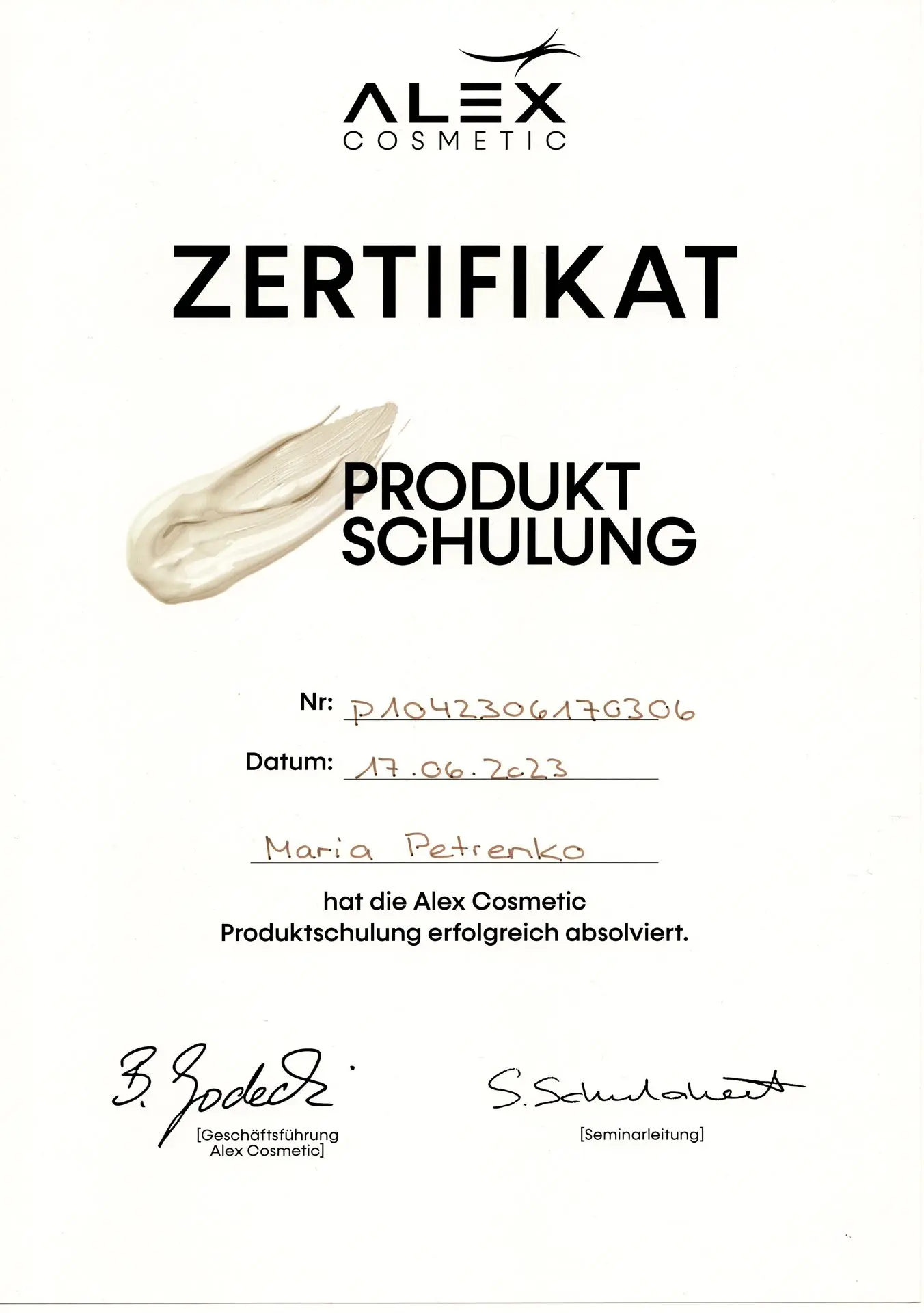 Alex Cosmetic Product schulung