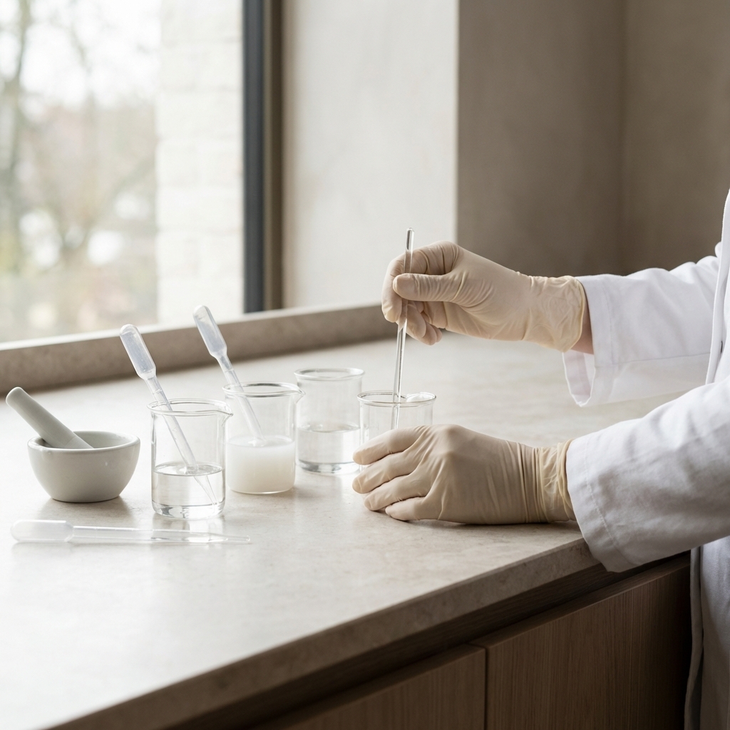 Labor-Szene mit Pipetten und Proben als Symbol für neue Kosmetik-Inhaltsstoffe 2026