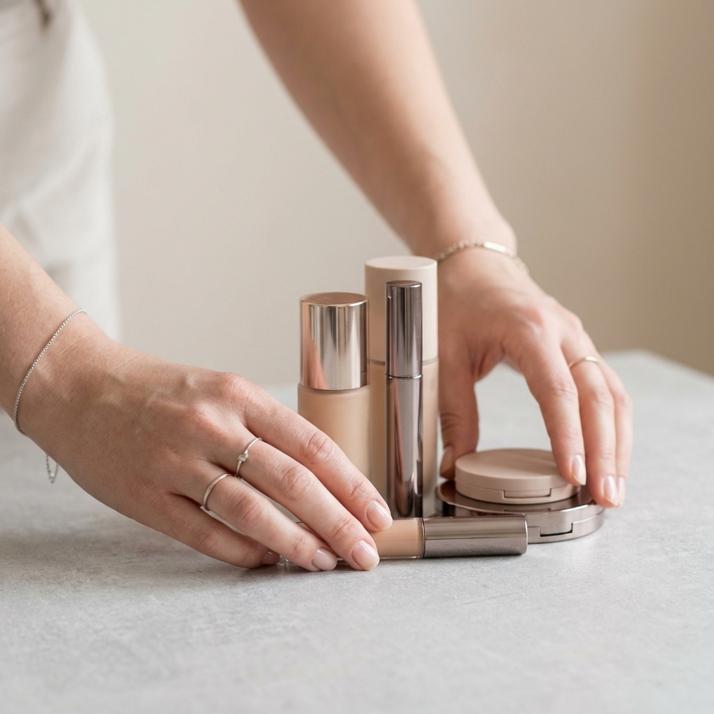 Make-up-Produkte auf einem Tisch für einen modernen Trend-Look