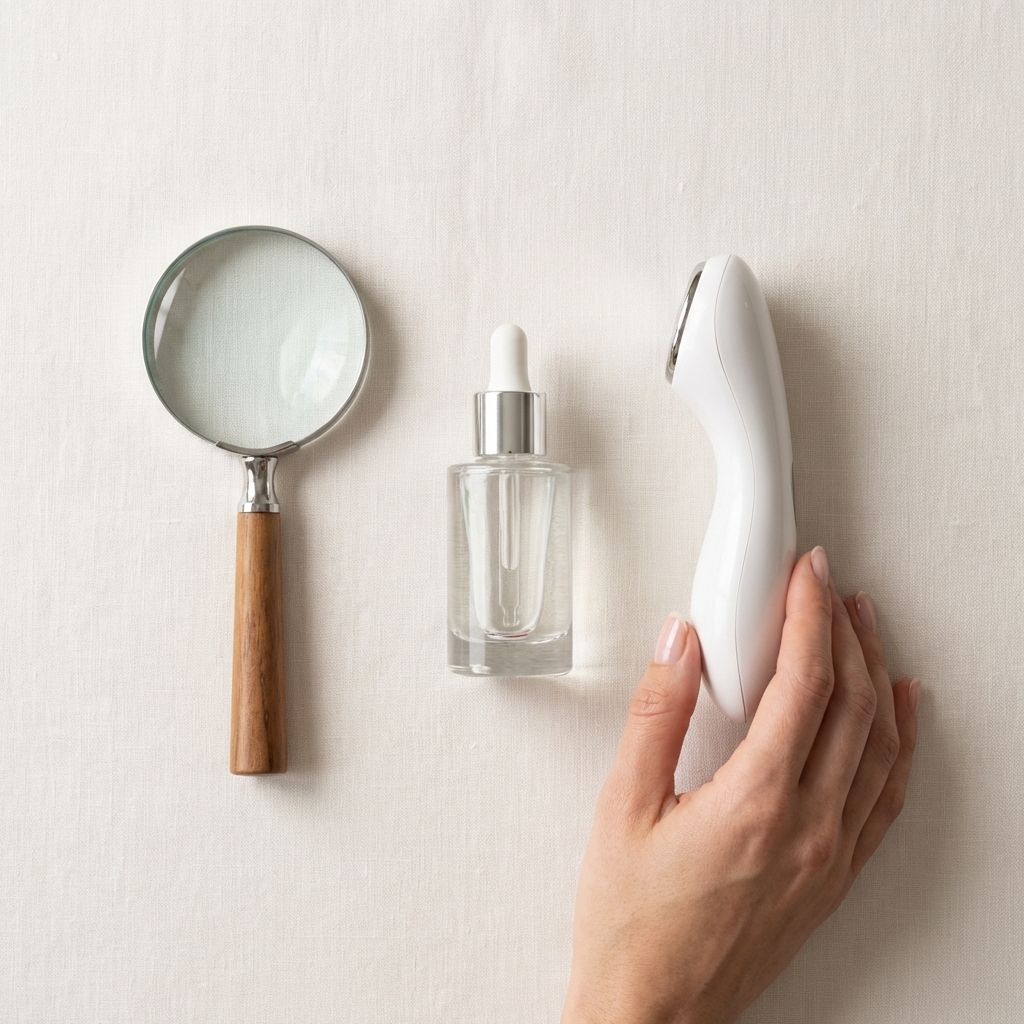 Minimalistische Infografik zum Weg von Hautanalyse zur apparativen Behandlung