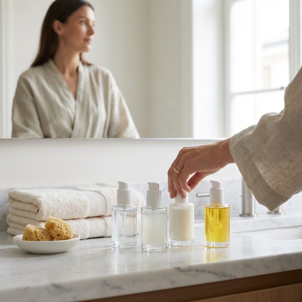 Seren als Symbol für AHA, BHA, Retinol und Hyaluronsäure im Überblick