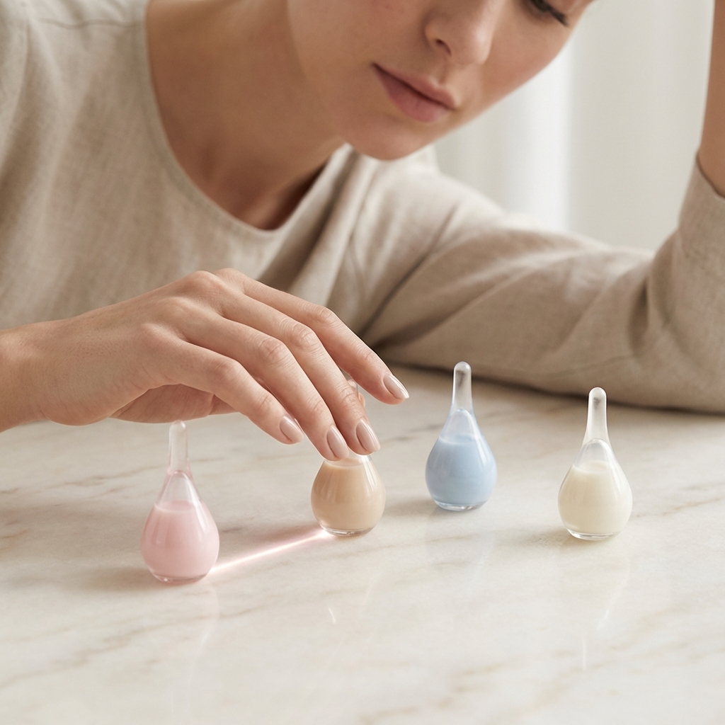 Textfreie Infografik zur Kombination von AHA, BHA, Retinol und Hyaluron