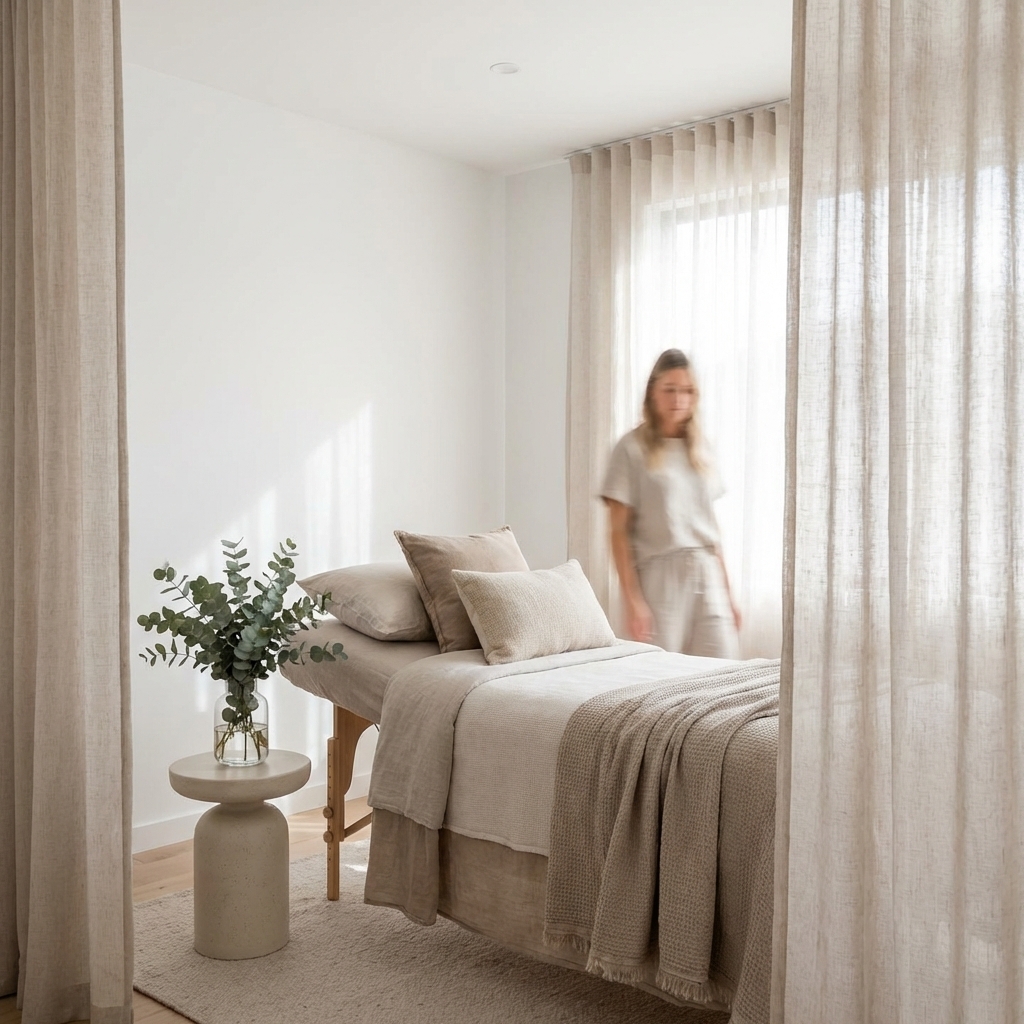 Heller Behandlungsraum in einem Kosmetikstudio in Dorsten-Lembeck.