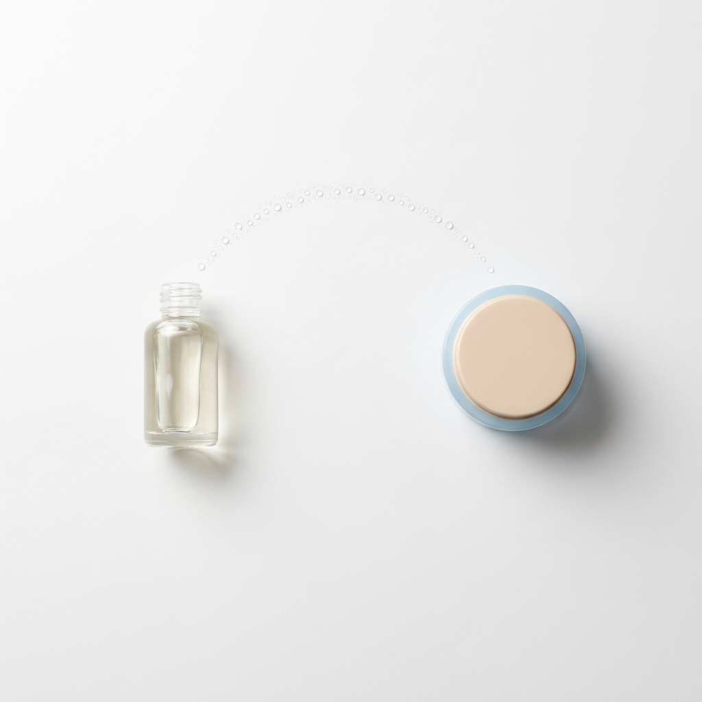 Einfache Darstellung mit zwei Pflegeprodukten als minimalistische Routine