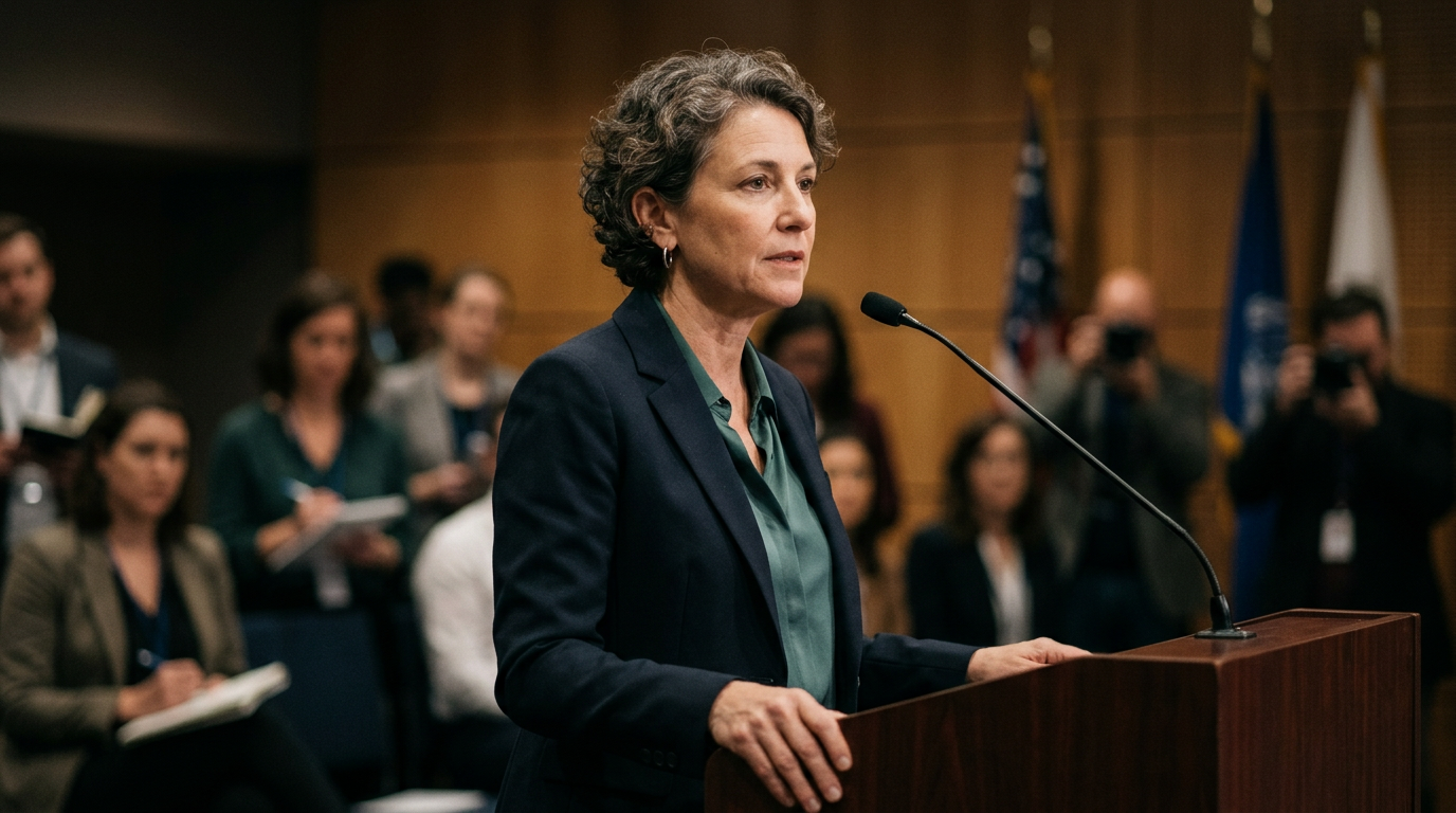 Pressekonferenz-Szene als Symbol für eine FDA-Sicherheitsmitteilung zu RF-Microneedling.