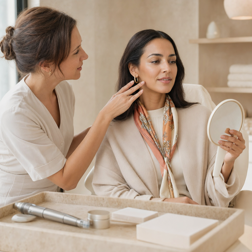 Kosmetische Beratung zur individuellen Microneedling-Planung in einem ruhigen Studio